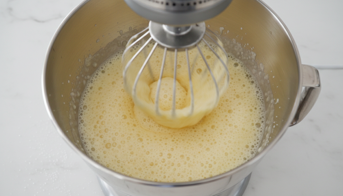 Beating eggs and sugar in a stand mixer