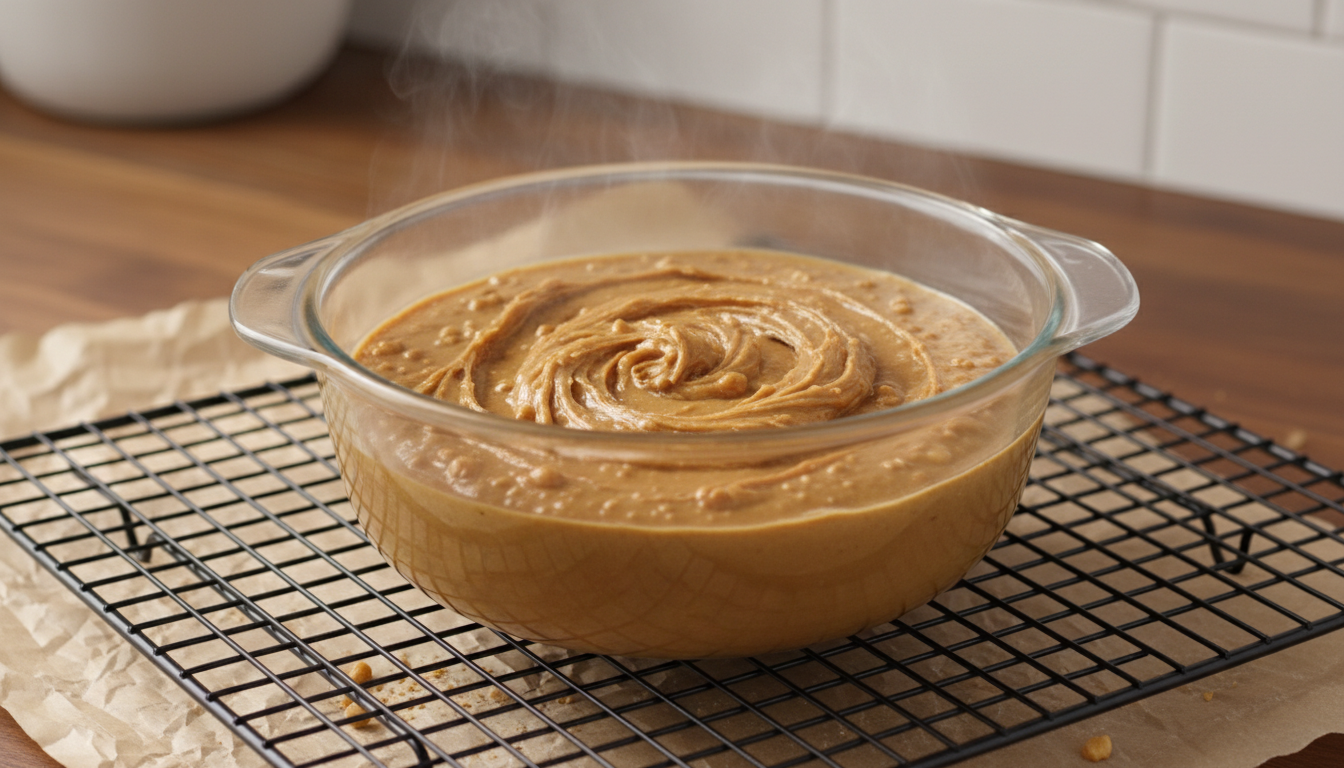 Peanut butter filling cooling in a bowl