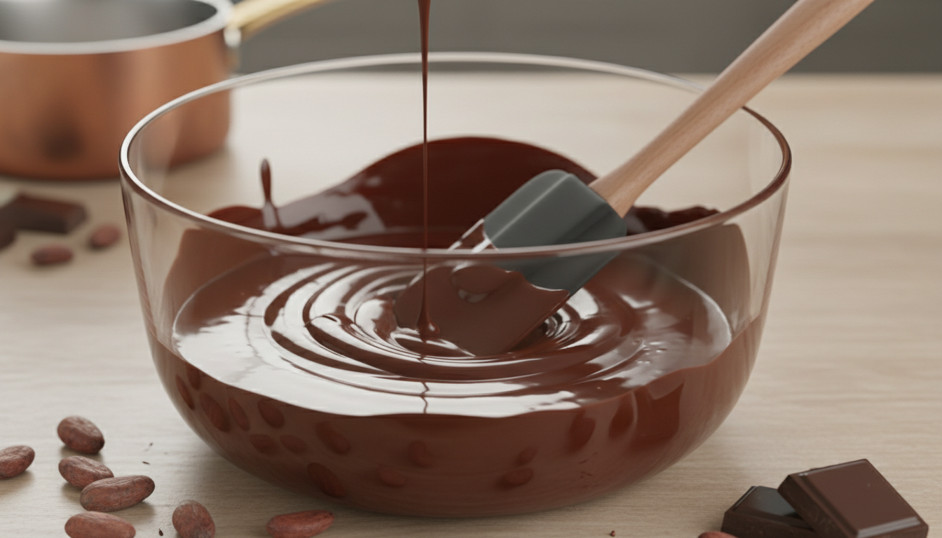 Melted chocolate in a glass bowl