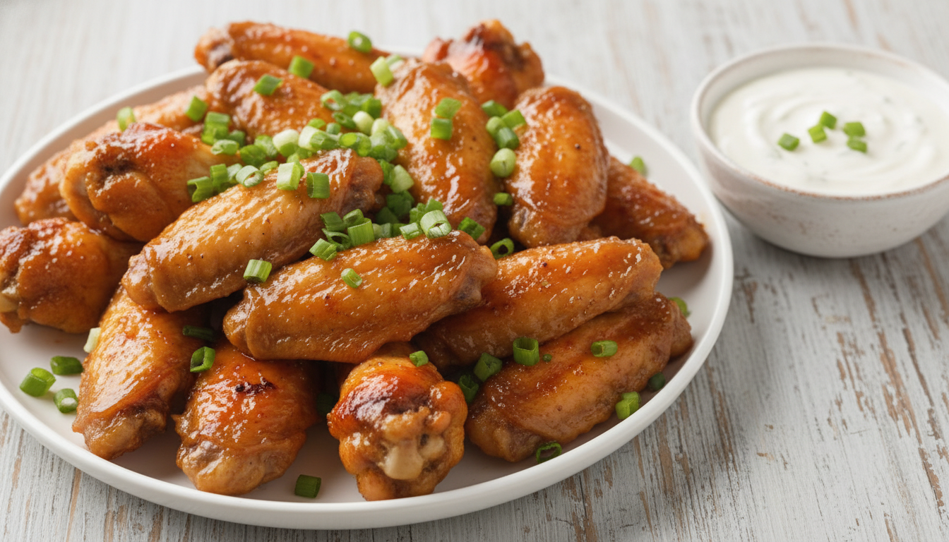 Serving BBQ wings with green onions