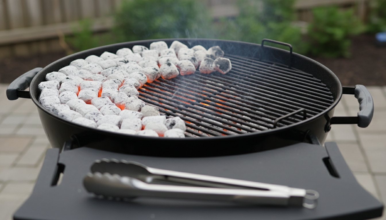 Charcoal grill with white coals