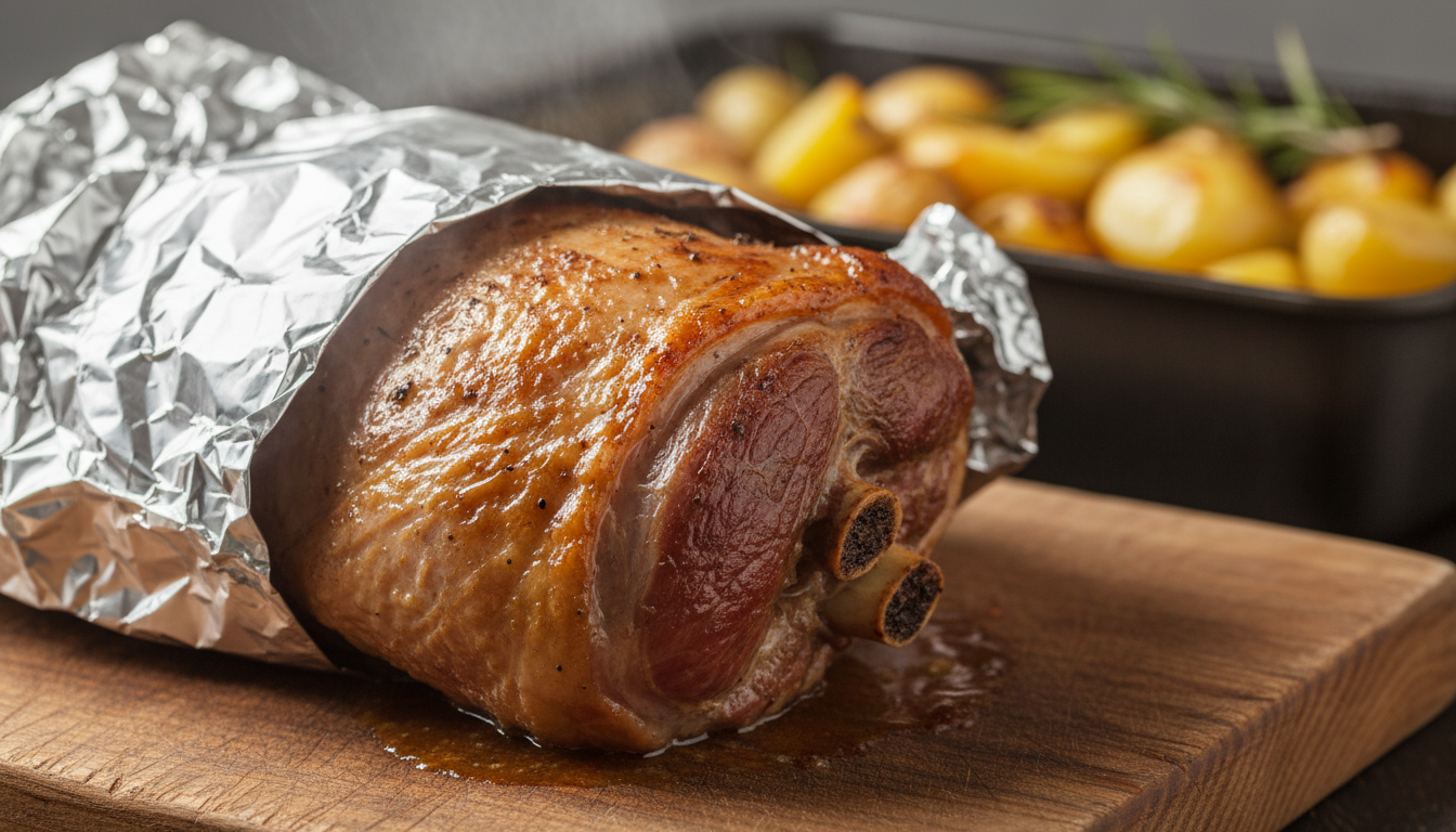 Resting the lamb while potatoes finish