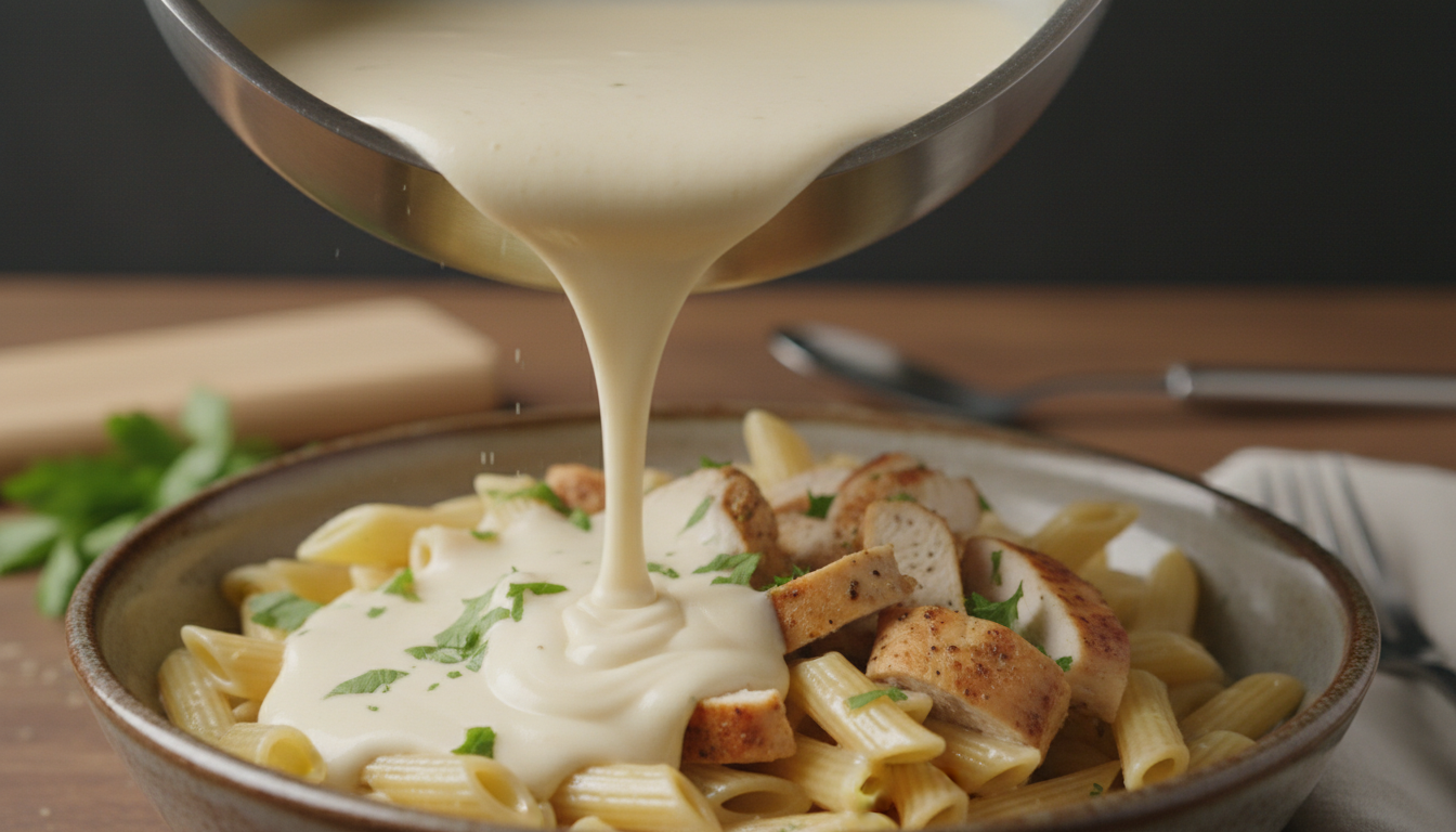 Verser la sauce au citron sur les pâtes