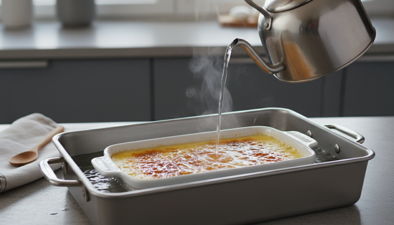 Setting up the water bath for brownie pudding