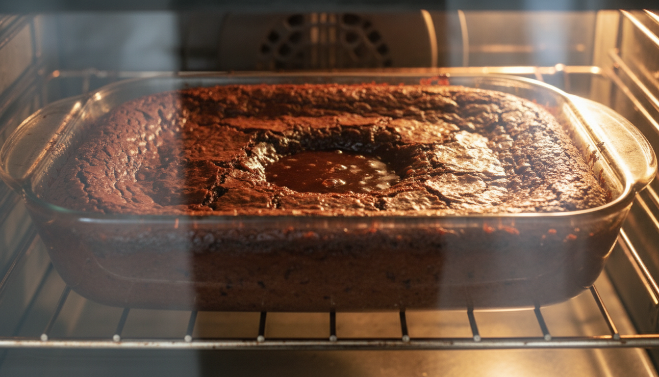 Baked brownie pudding in oven