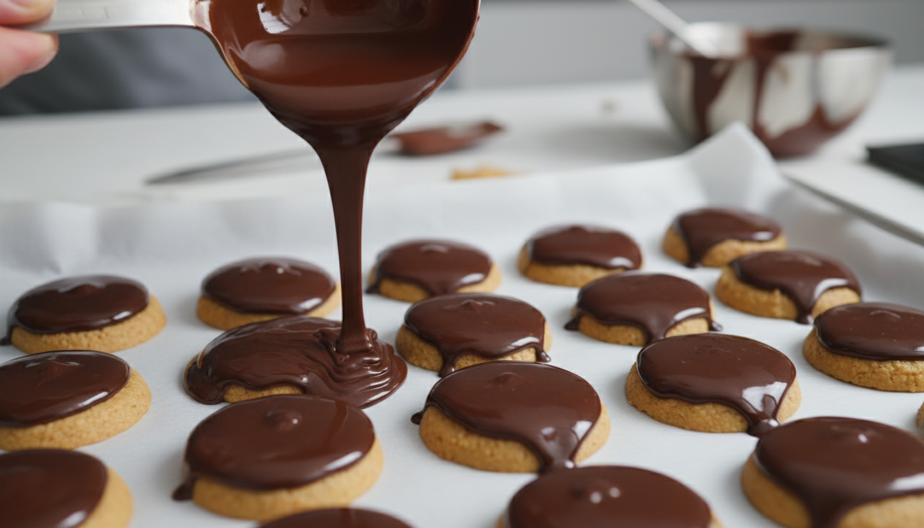Pouring top layer of chocolate
