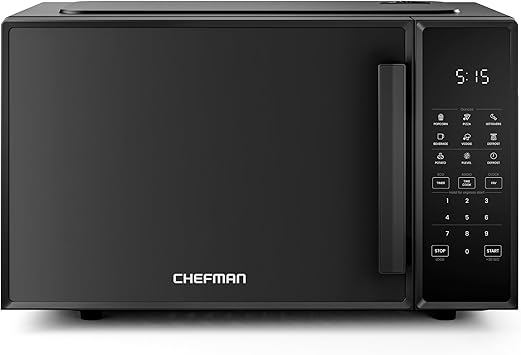 Chefman Countertop Microwave Oven 0.9 Cu. Ft., 900 Watts with 10 Power Levels, 6 Cooking Presets with One-Touch Express Cook, Eco Mode, Child Safety Lock, & Mute Button - Black