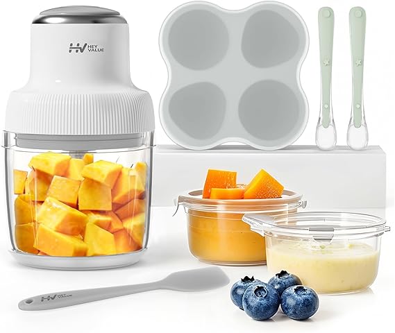 Baby Food Maker, HEYVALUE 13-in-1 Larger Baby Food Processor Set, Fruit, Vegatable, Meat, Puree Blender with Baby Containers, Food Freezer Tray, Silicone Spoons, Spatula,20 OZ(Gray) : Baby