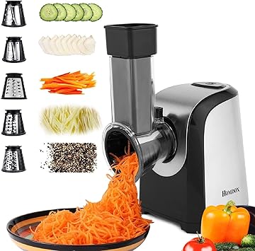 Rallador eléctrico de queso, cortador eléctrico profesional, rallador de queso/picador de ensaladas de 150W, cortador para uso en cocina doméstica con control táctil | 5 accesorios gratuitos