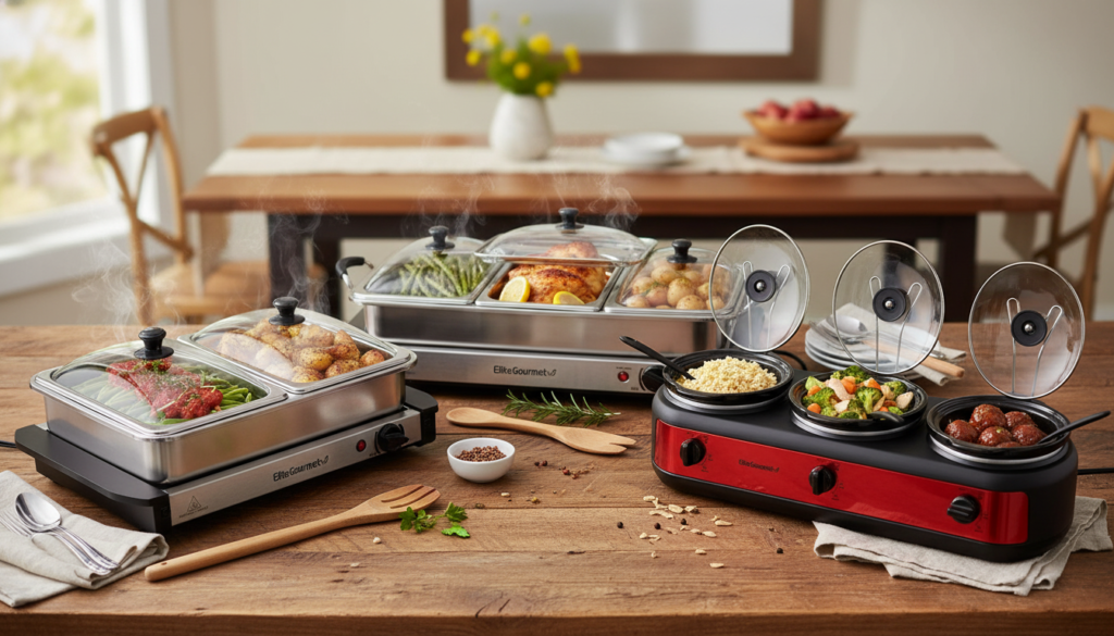 Elite Gourmet Triple Slow Cooker Review: Buffet Server Test
