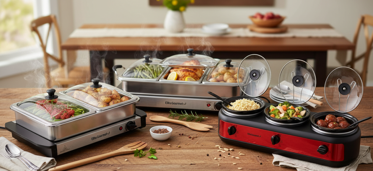 Elite Gourmet Triple Slow Cooker Review: Buffet Server Test