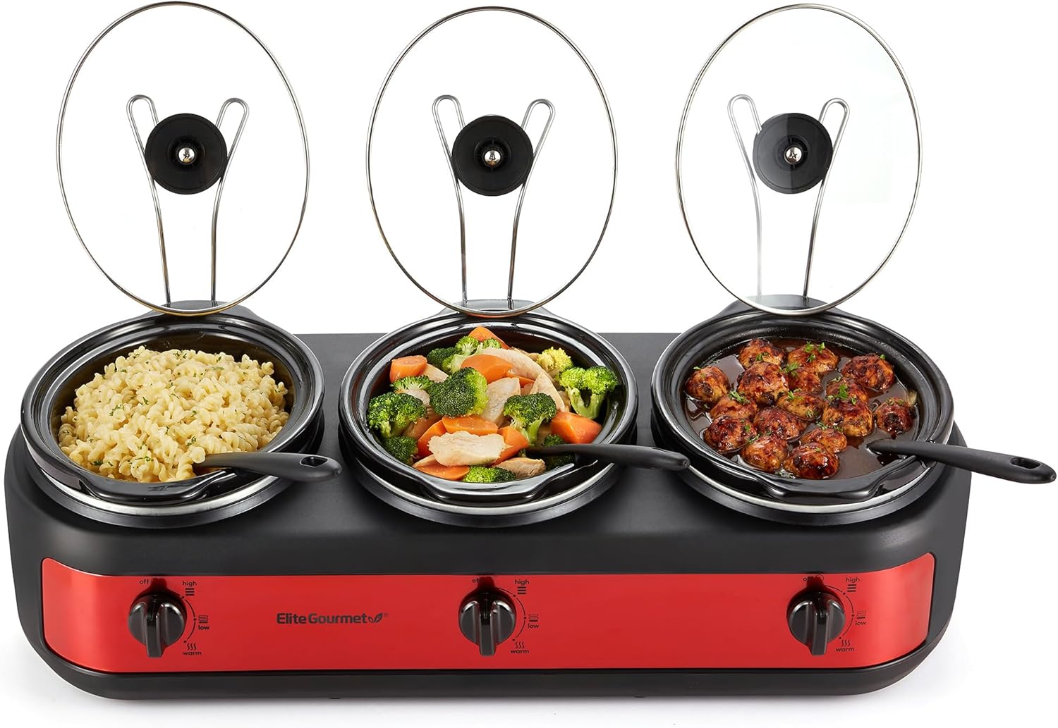 Elite Gourmet EWMST-325R Maxi-Matic Triple Slow Cooker Buffet Server...
