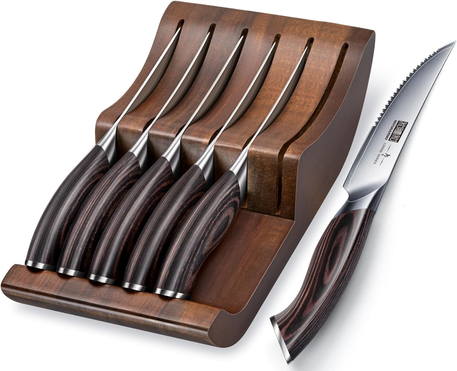 HOSHANHO Steak Knives Set of 7, 4.5 Inch Serrated Steak