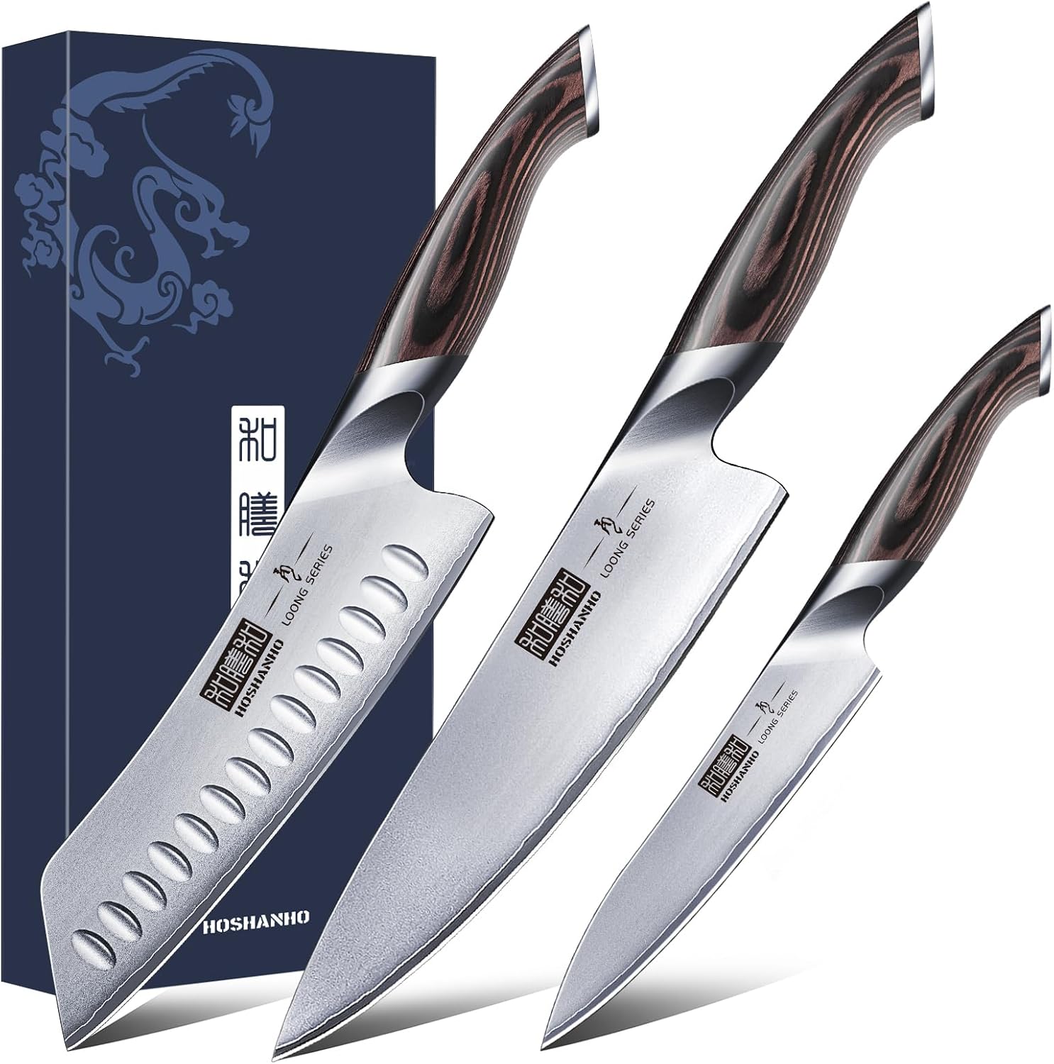 HOSHANHO 3 Pieces Knife Set, Professional Japanese High Carbon Stainless