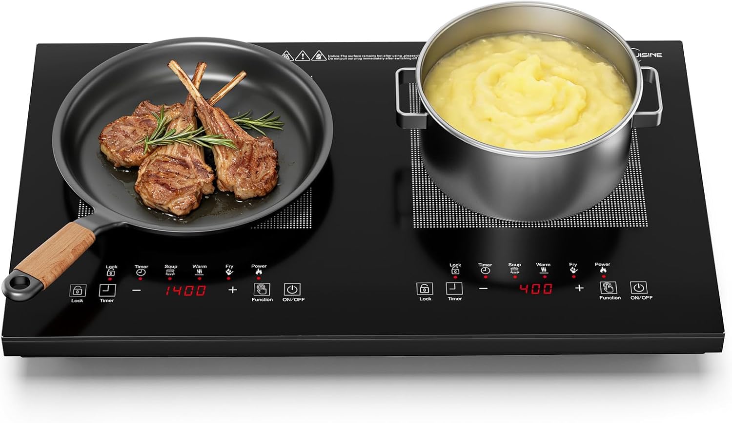 Dual Induction Cooktop 1800W with Full Touch Control, Sleek Glass
