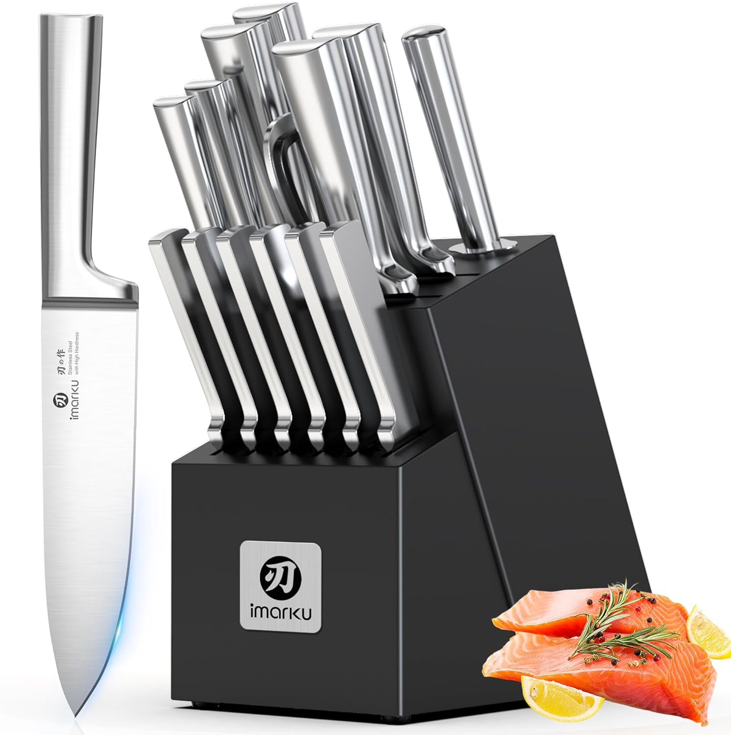 imarku 15-Piece Knife Block Set Built-in Sharpener, Japanese High Carbon