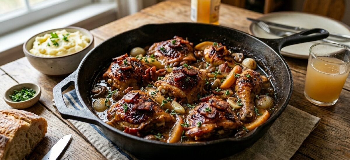 Baked Chicken with Cider and Smoky Bacon