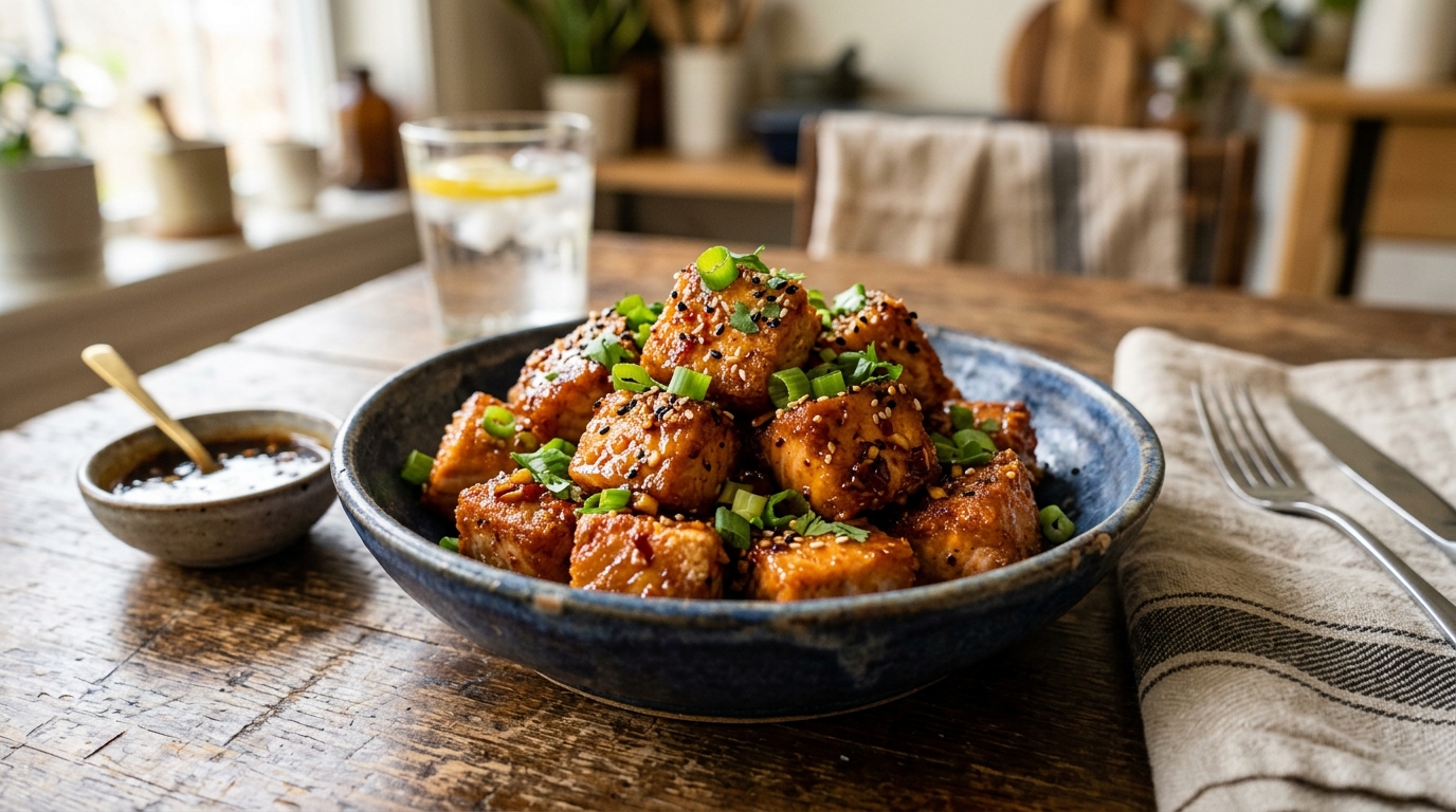 Air Fryer Hot Honey Garlic Salmon Bites Recipe: Perfectly Cooked Flaky S…