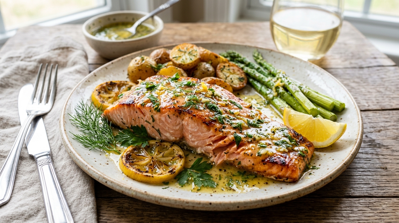Baked Steelhead Trout with Zesty Lemon Herb Butter Sauce Recipe: Rich &…