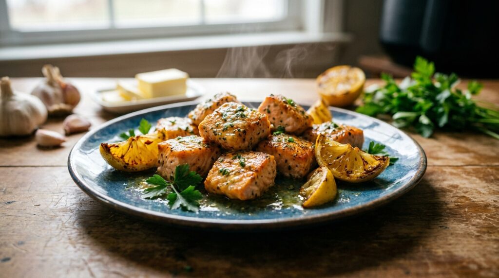 Bites de Saumon au Beurre Ailé Cuit dans un Air Fryer avec Citron