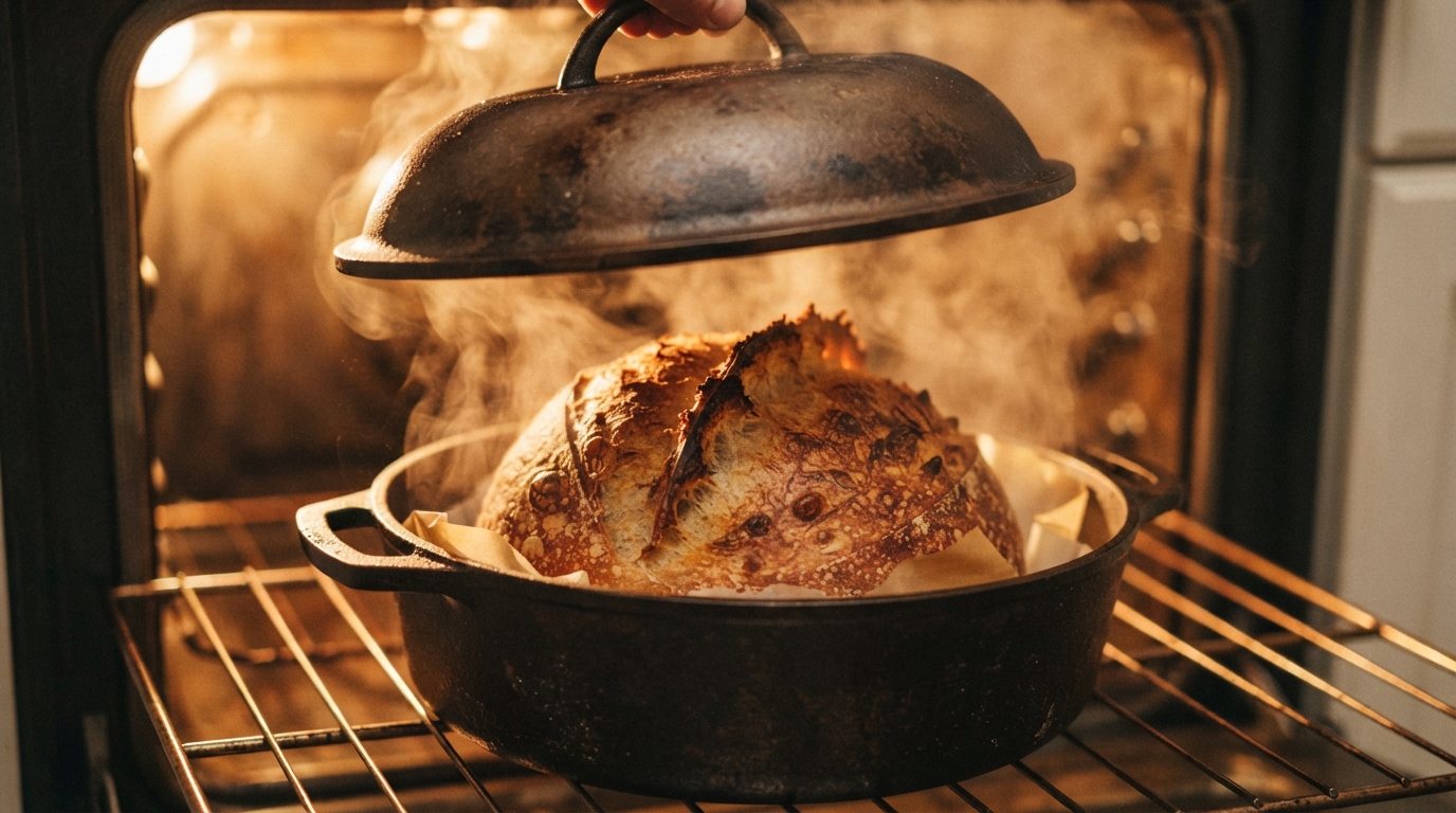 Removing Lid Mid-Bake to Reveal Oven Spring