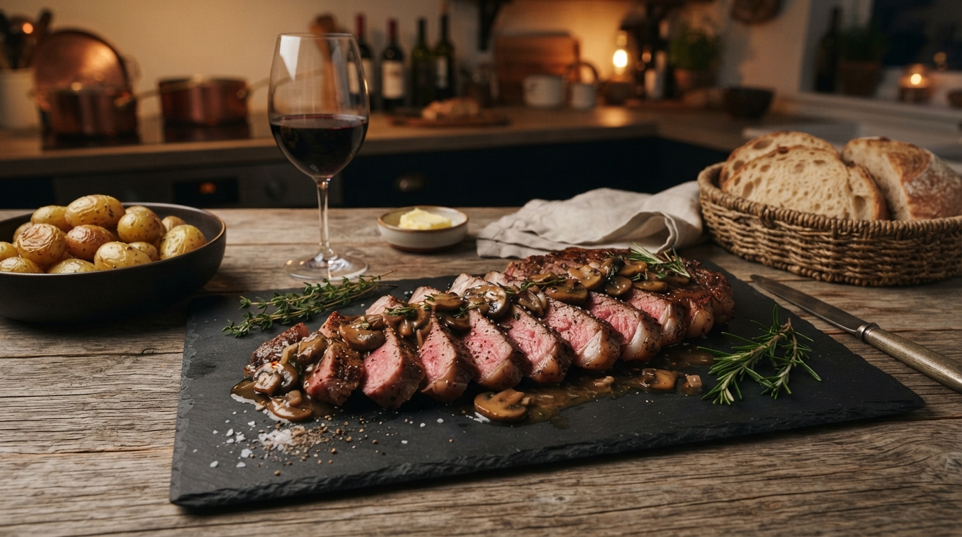 Finished Ribeye Steak Presentation with Pan Sauce