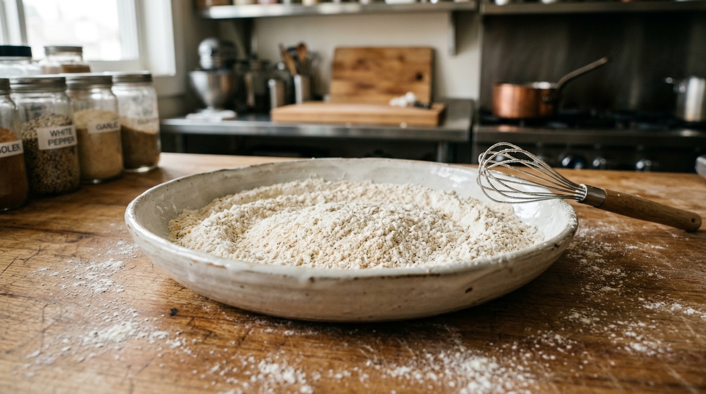 Authentic Jollibee high-starch dredge with cornstarch, potato starch, and flour for Jollibee Chickenjoy Recipe