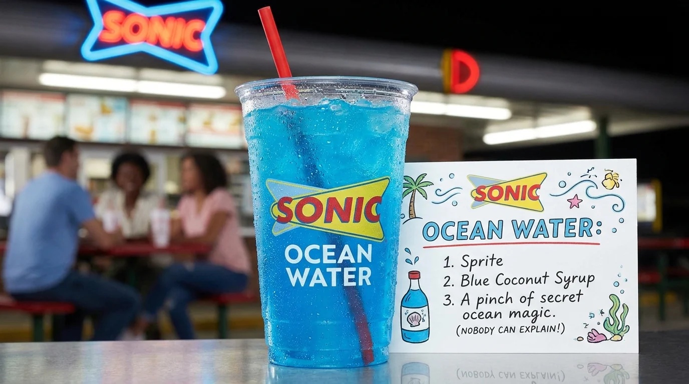 Sonic Ocean Water Recipe copycat blue drink in tall glass with pebble ice
