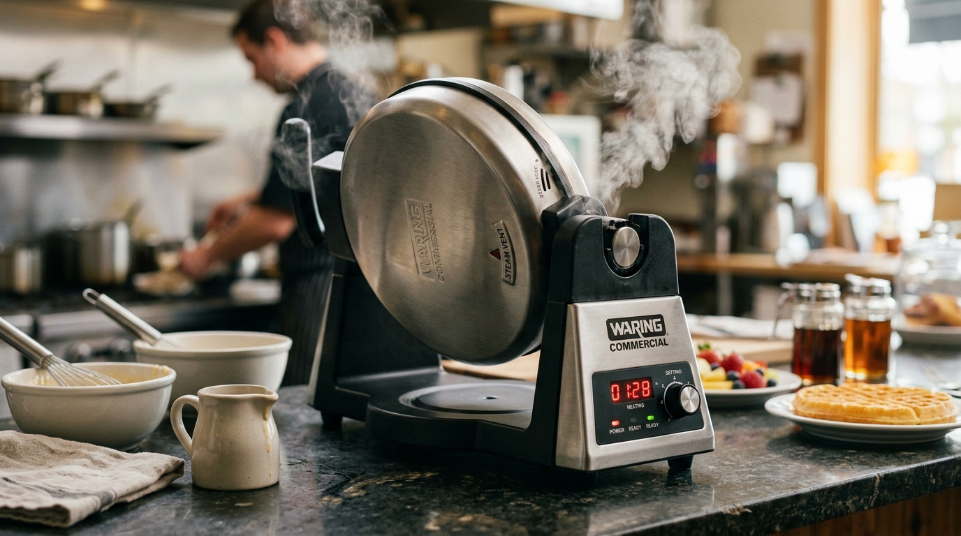 Rotating Belgian waffle maker 180 degrees