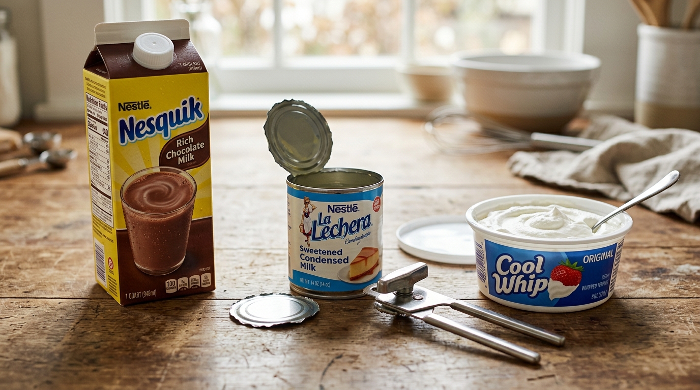The 3 secret ingredients for Wendy's Frosty Recipe: chocolate milk, sweetened condensed milk, and Cool Whip
