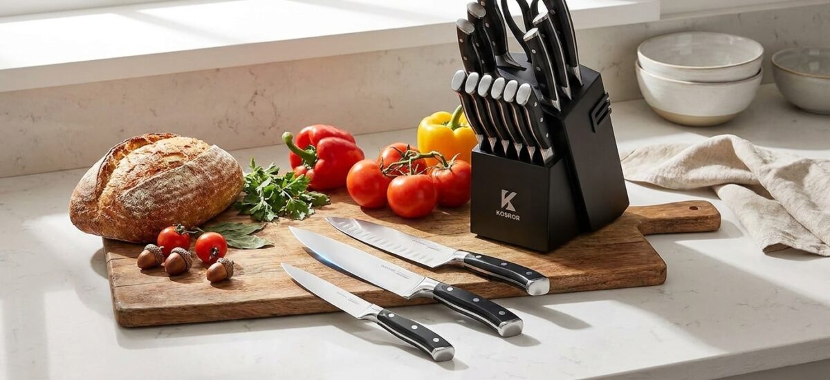 KOSROR Kitchen Knife Set with Block & Dual Sharpen… Review: Pros & Cons