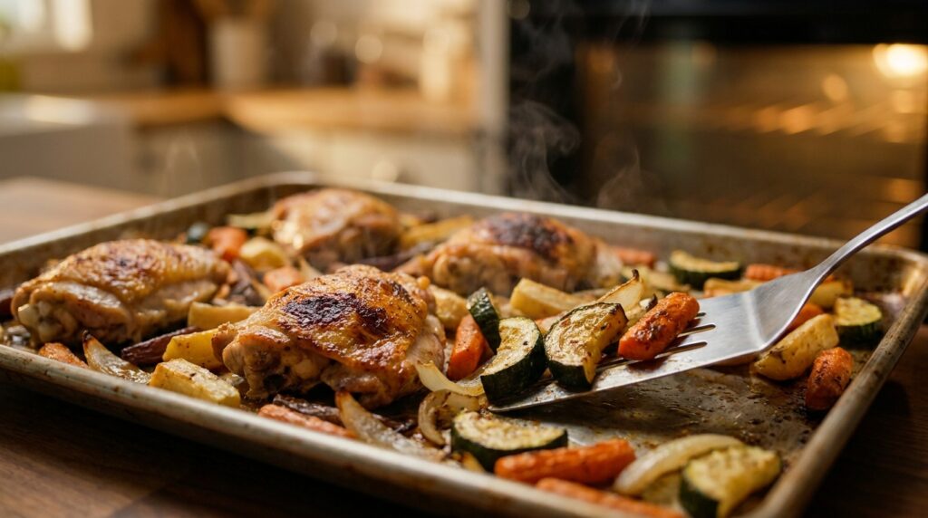 Turning the vegetables halfway through roasting for even caramelization