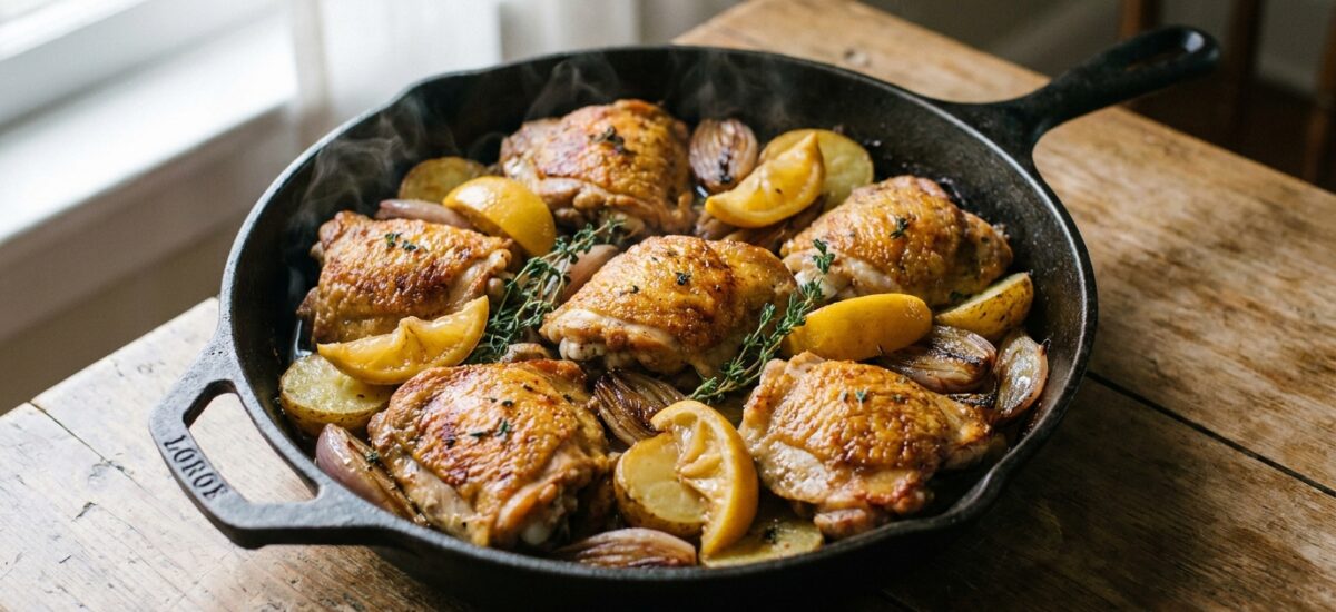 One-Pan Preserved Lemon Chicken Thighs — The 25-Minute Dinner That Tastes Like You Spent Hours