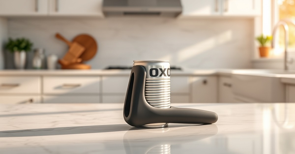 OXO Good Grips Smooth Edge Can Opener in action — our testing setup