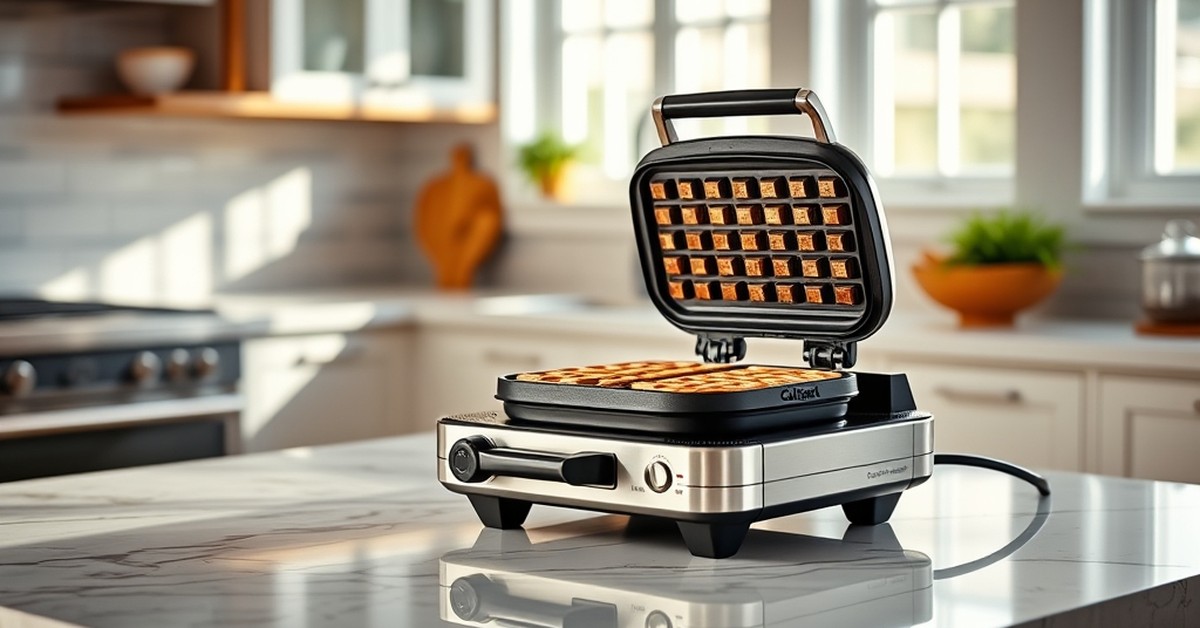 Cuisinart WAF-F10 Belgian Waffle Maker in action — our testing setup