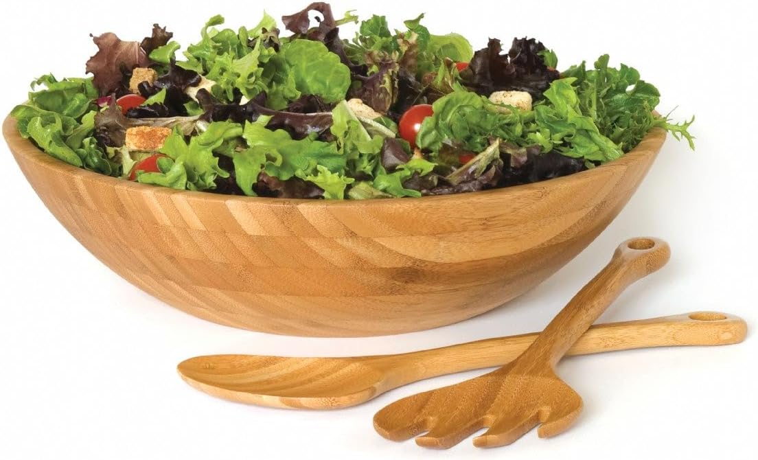 Lipper International Large Salad Bowl with Servers Teak