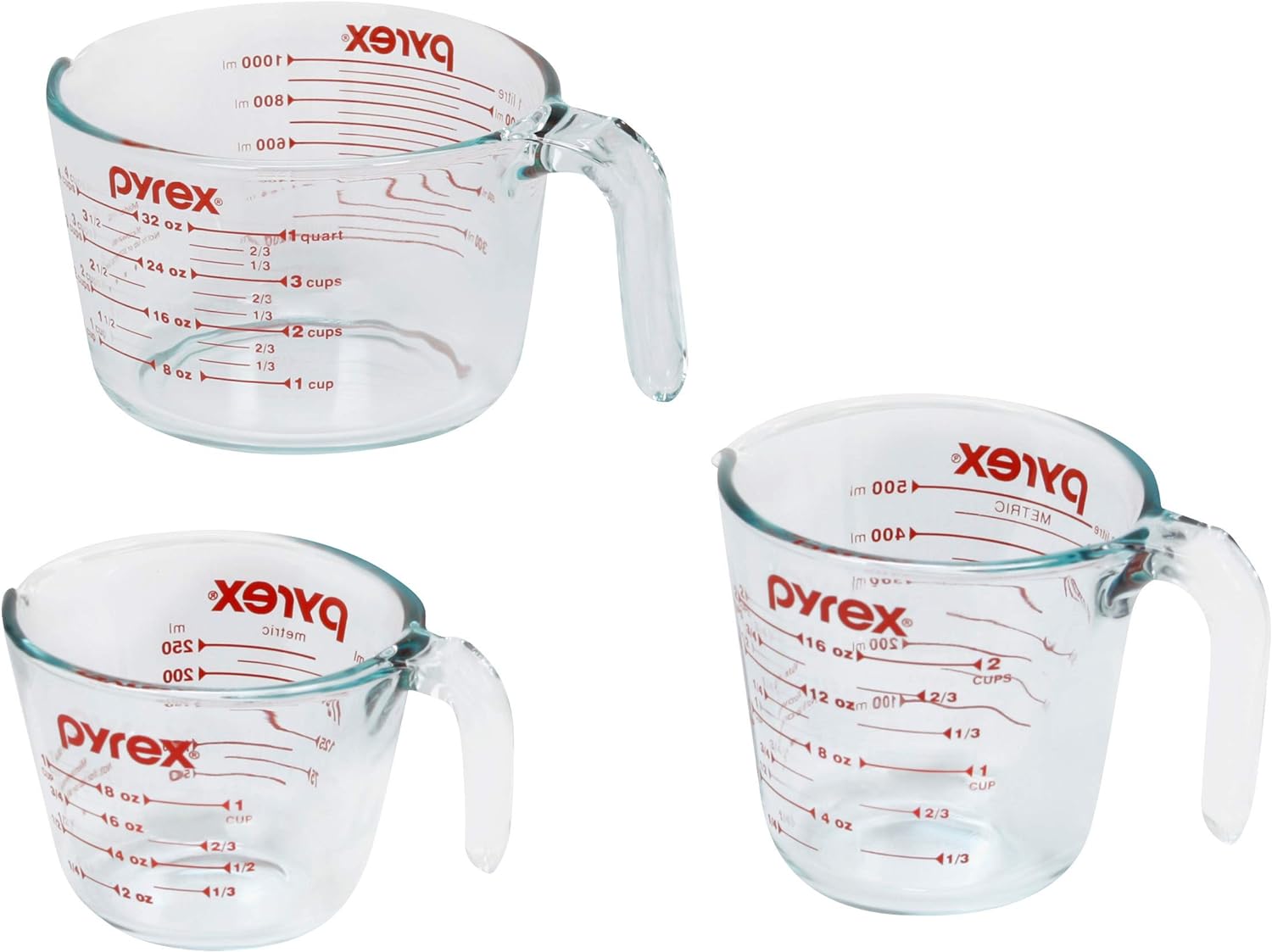 Pyrex Essentials (3-Pack) Glass Measuring Cups Set (1, 2 & 4 Cup) | For prepping, baking and cooking