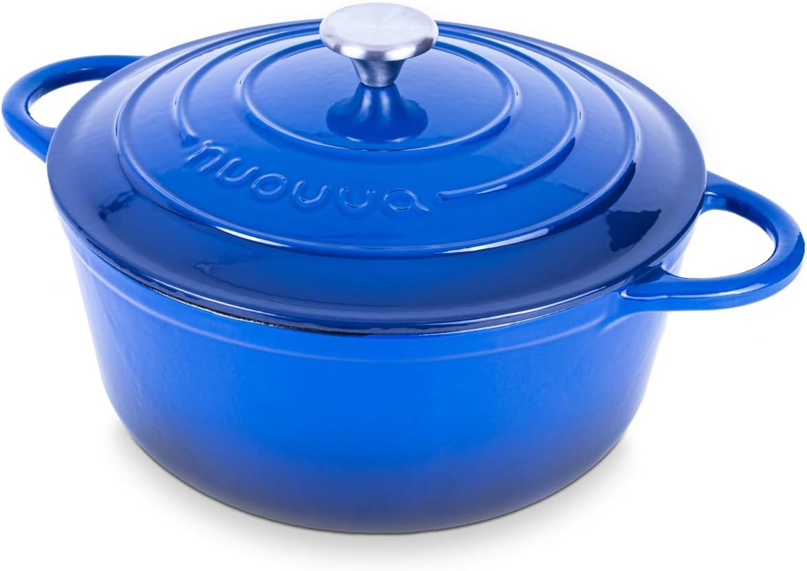 Nuovva Enamelled Cast Iron Dutch Oven Pot with Lid-6.4 Quart Non Stick Casserole Pot-Heavy Duty & Ov