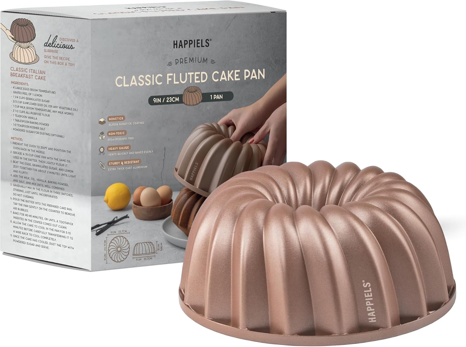 HAPPIELS Classic 10 Cup Fluted Cake Pan Nonstick