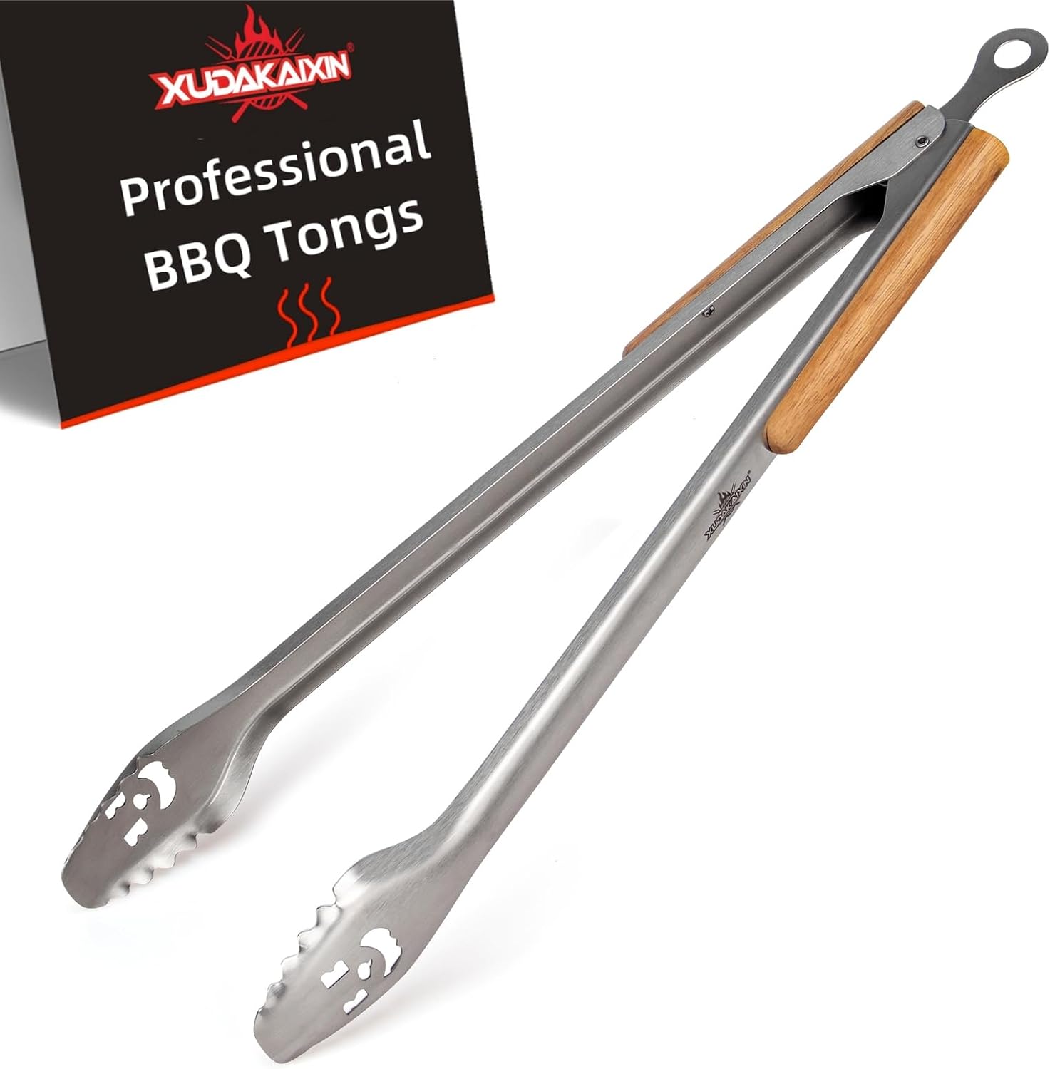 XUDAKAIXIN 24-Inch Very Long Stainless Steel BBQ Tongs with Extended Luxurious Acacia Handle