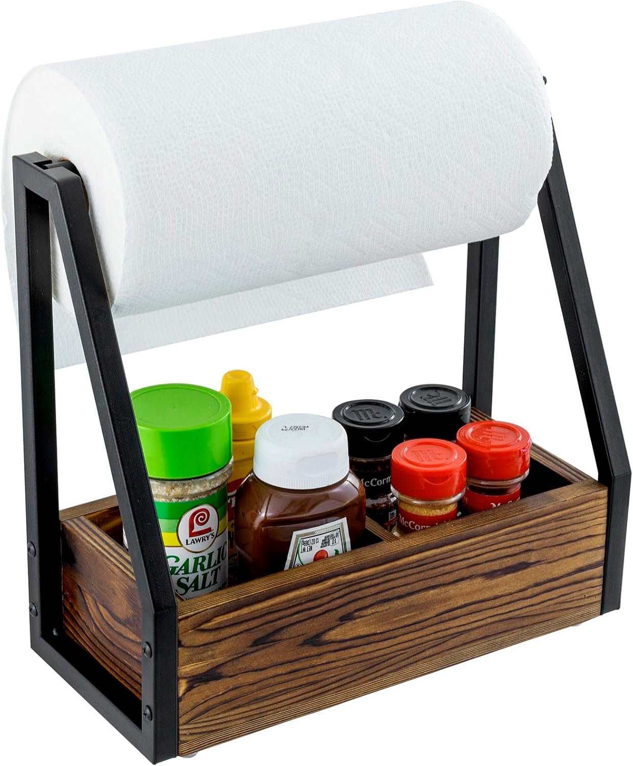 Amazon.com - MyGift Kitchen Paper Towel Holder, Industrial Matte Black Metal and Solid Wood with Con