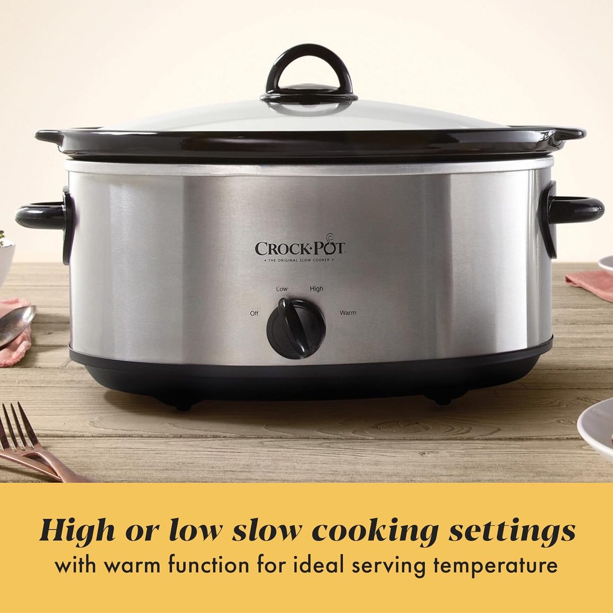  Crock-Pot 7-Quart Manual Slow Cooker, Family Size Serves 8+ People & Fits 6-lb Roast, Removable Stoneware with Warming Setting, Dishwasher Safe for Easy Cleanup, Stainless Steel — ideal for any modern kitchen