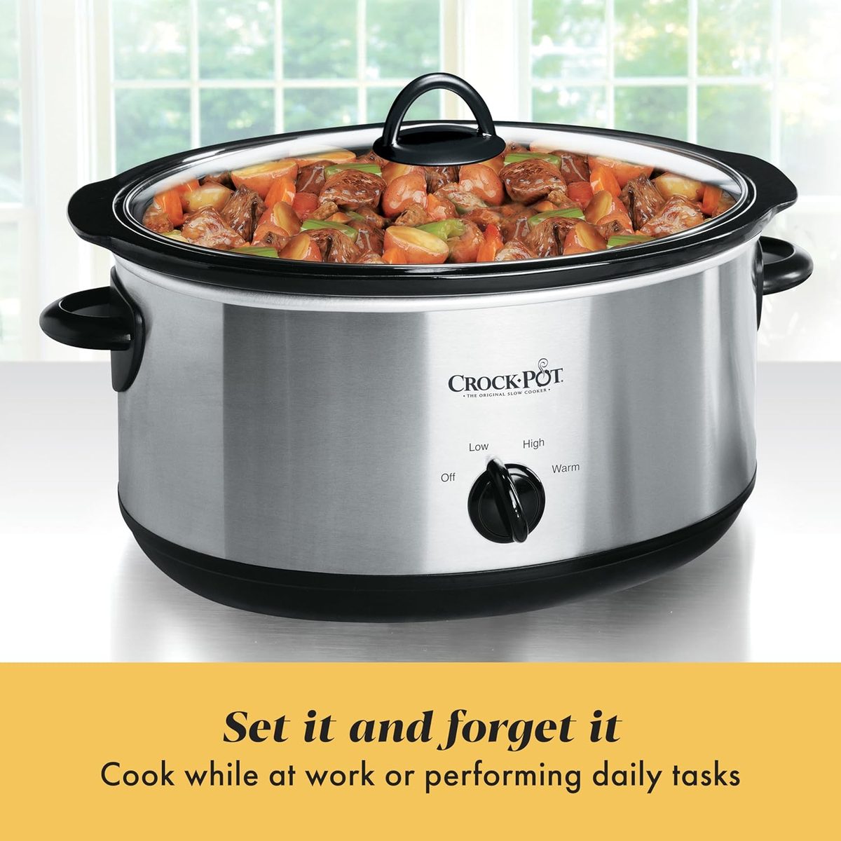  Crock-Pot 7-Quart Manual Slow Cooker, Family Size Serves 8+ People & Fits 6-lb Roast, Removable Stoneware with Warming Setting, Dishwasher Safe for Easy Cleanup, Stainless Steel — perfect for family meals
