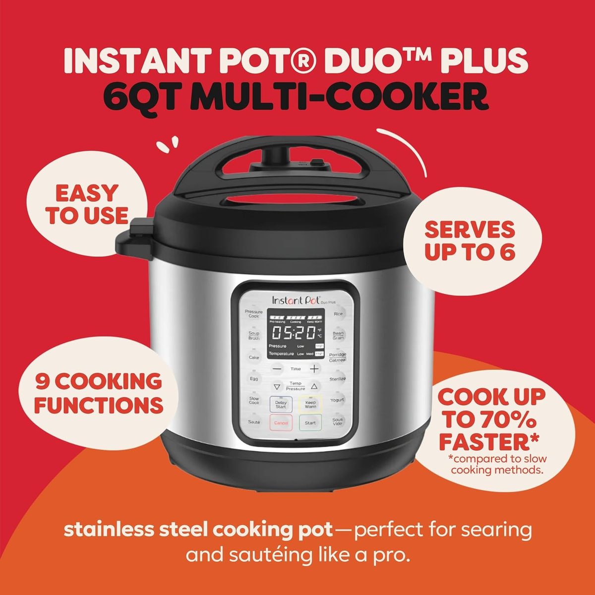  Instant Pot Duo Plus 9-in-1 Electric Pressure Cooker 6 Quart — ideal for any modern kitchen