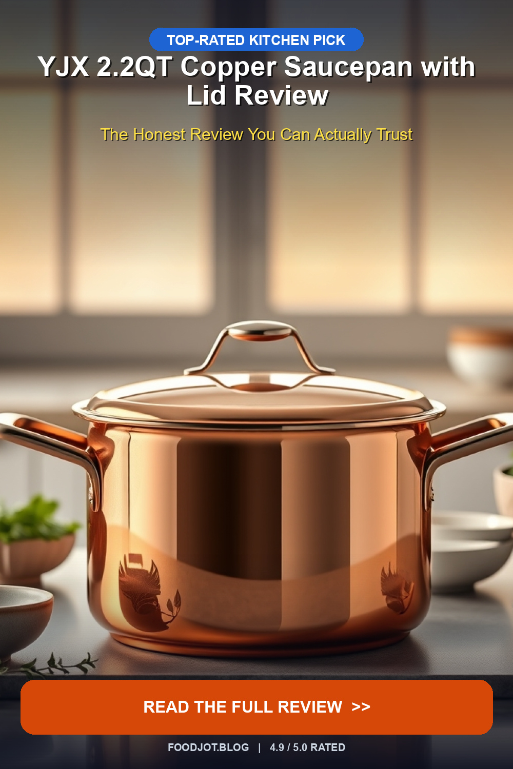 YJX 2.2QT Copper Saucepan with Lid Review - Pinterest Pin