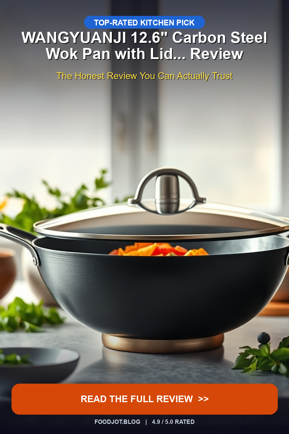 WANGYUANJI 12.6" Carbon Steel Wok Pan with Li... - Pinterest Pin