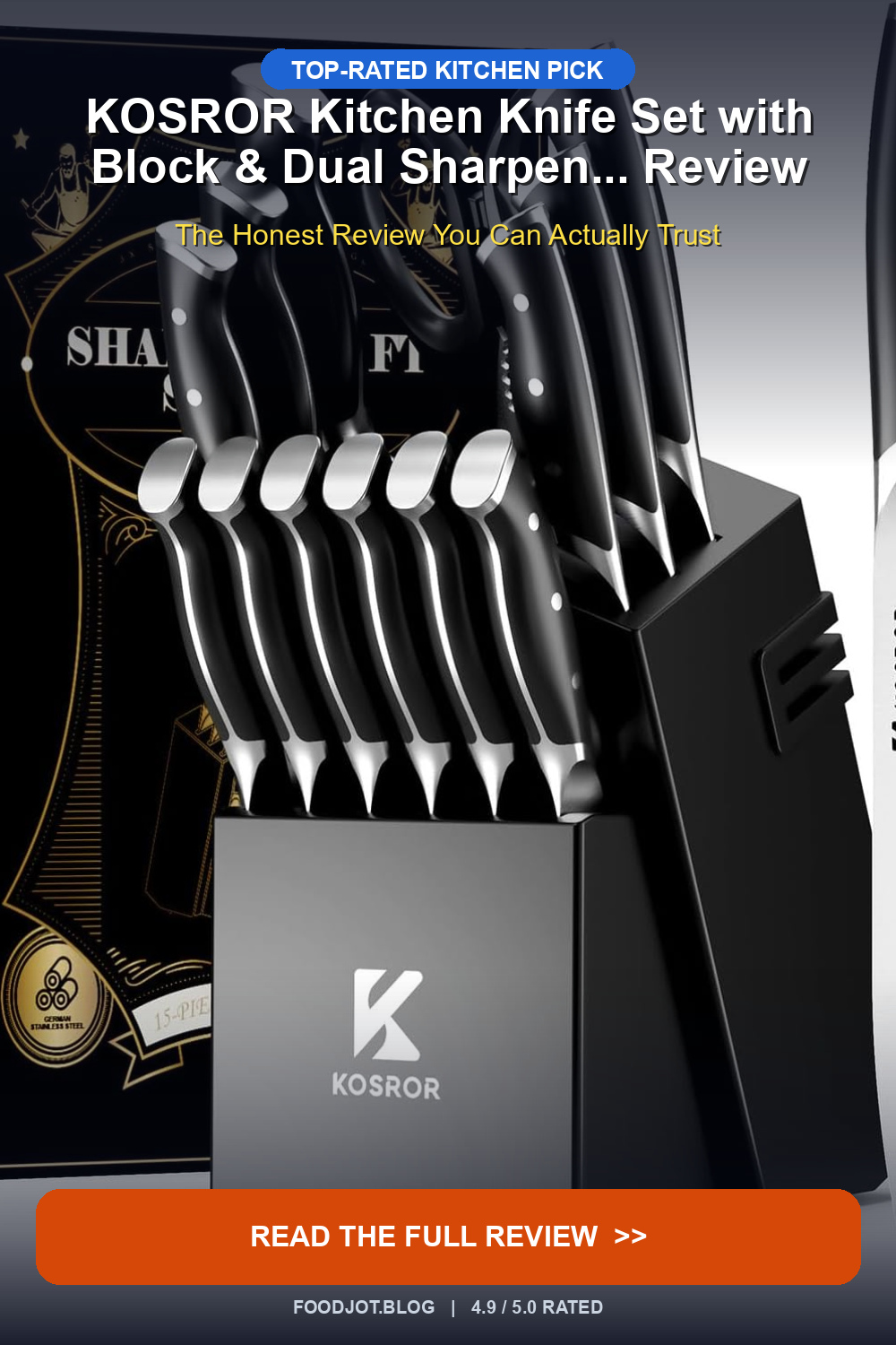 KOSROR Kitchen Knife Set with Block & Dual Sha... - Pinterest Pin