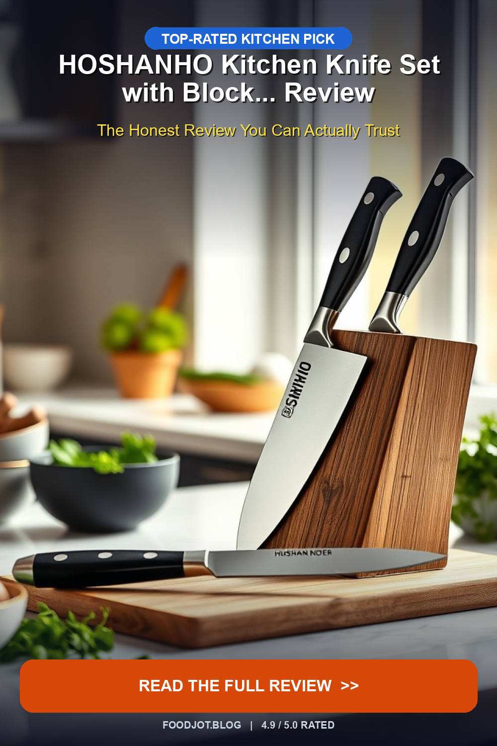 HOSHANHO Kitchen Knife Set with Block... Review - Pinterest Pin