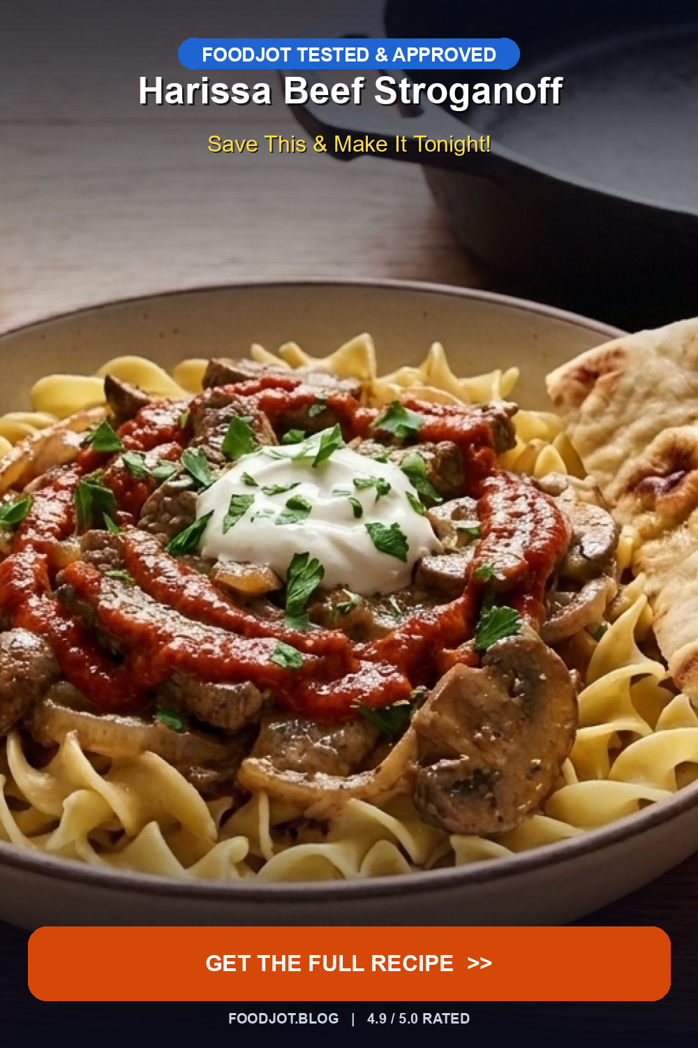 Harissa Beef Stroganoff — The Creamiest Comfort Fo... - Pinterest Pin