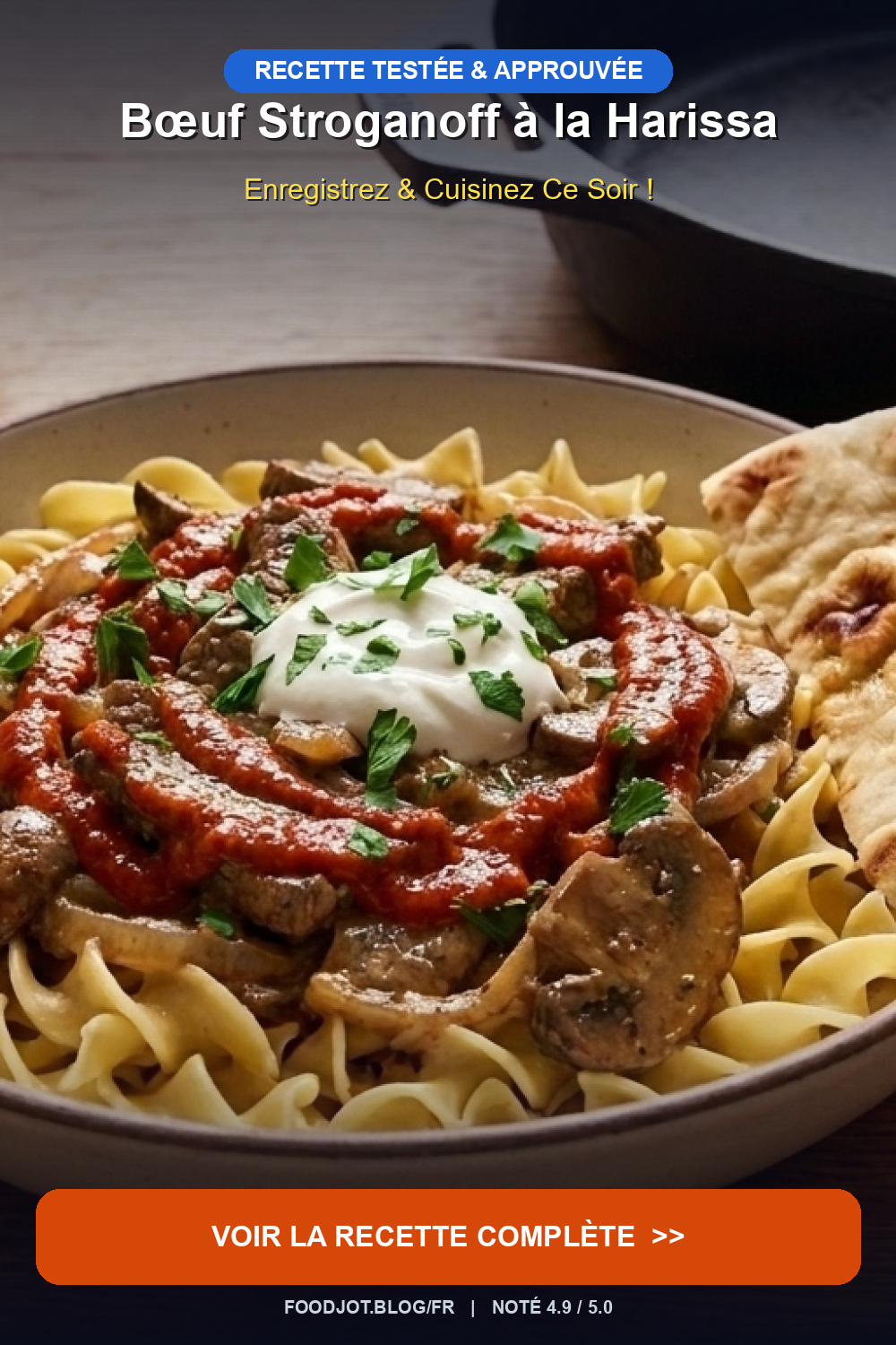 Bœuf Stroganoff à la Harissa - Pinterest Pin